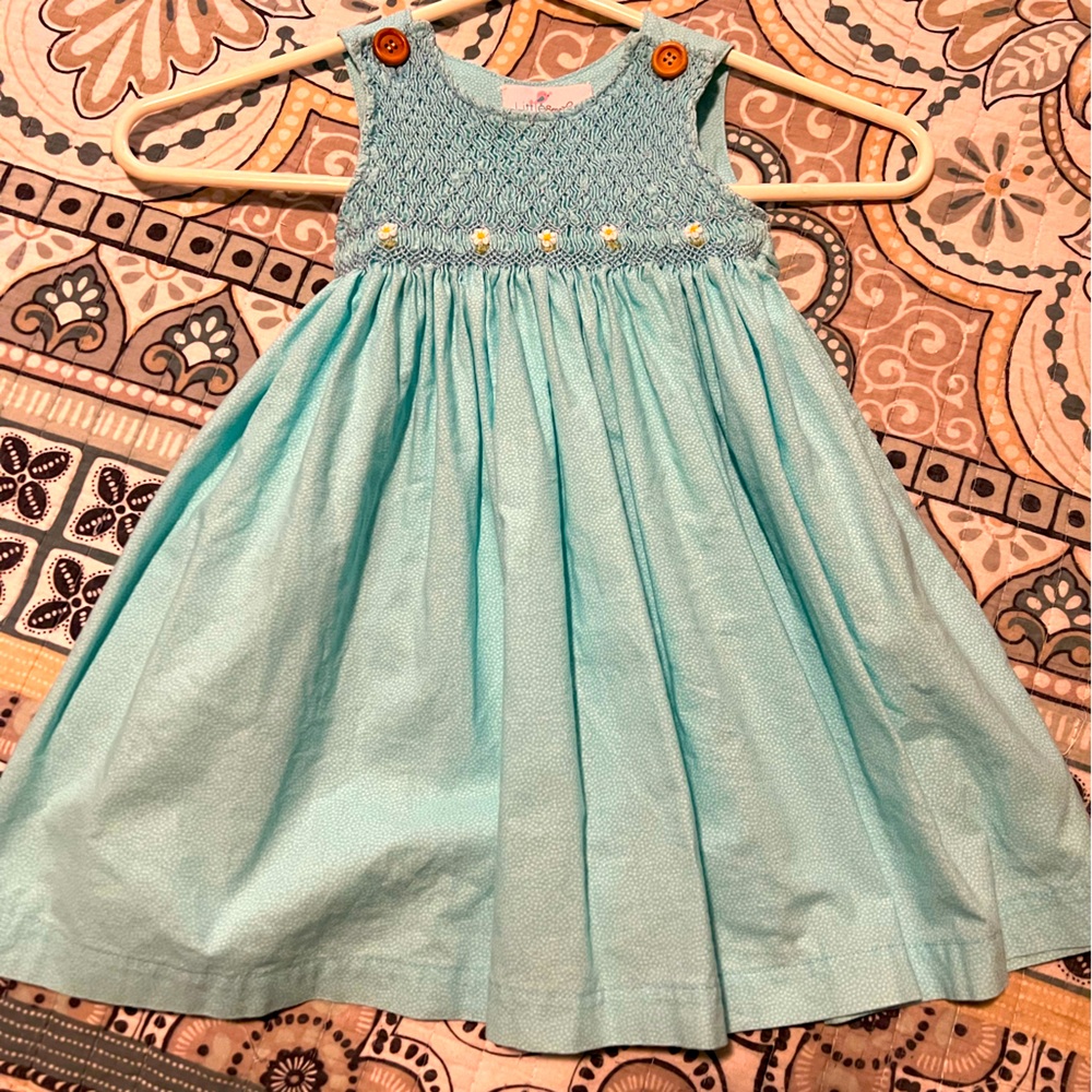 Little Smockers SZ 2 dress embroidered spring summer Blue Daisy buttons vintage